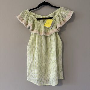 NWT Roberta Roller Rabbit XSmall Green Bai Mango Sleeveless‎ Ruffle Fringe Top